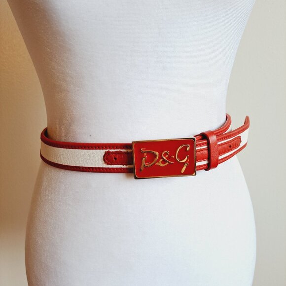 Dolce & Gabbana Red White Leather Synthetic Belt Size 75 main image 14